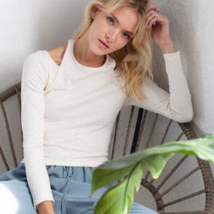 NWT Petite Studio Ivory Cutout Long-sleeve Shirt - M